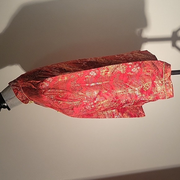 Vintage Peony Brand Red Rayon Mandarin Jacket, Size: L - Picture 3 of 6